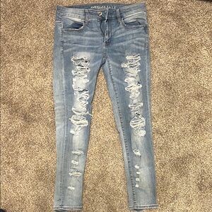 American Eagle Outfitters Women's Blue Distressed Jeans